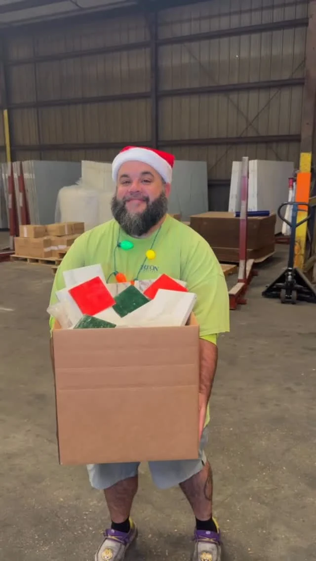 Day 9 of Triton’s 12 days of Christmas! No one and we mean NO ONE can out-hustle our sample team, not even the elves. #tritonstonegroup #tritontouch #christmasatwork #tilesamples